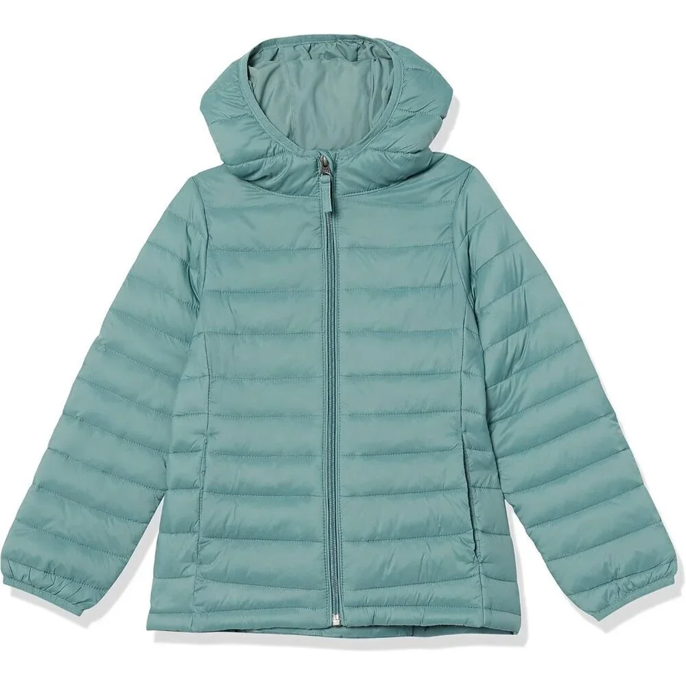 🆕Girls Green Lightweight Water Resistant Hooded Puffer Jacket Winter Coat